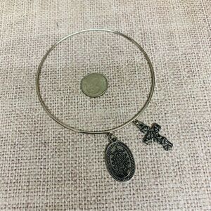 Silver Plus Size‎ Cross and Medallion Bangle Bracelet
